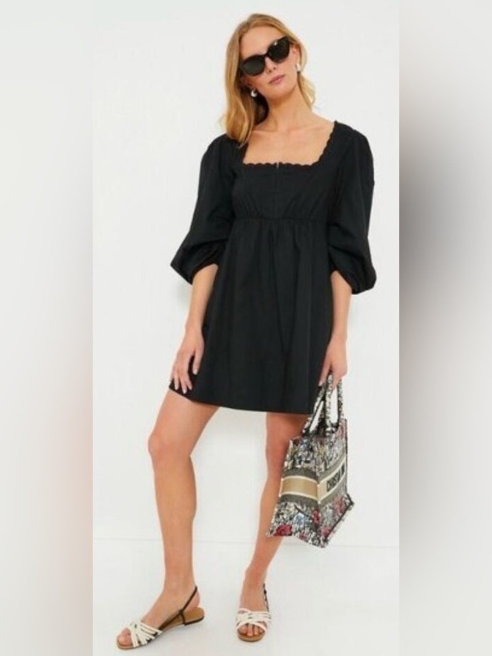 Pomander Place NEW Black Jenny Corset Puff Sleeve Cotton Mini Dress Size S